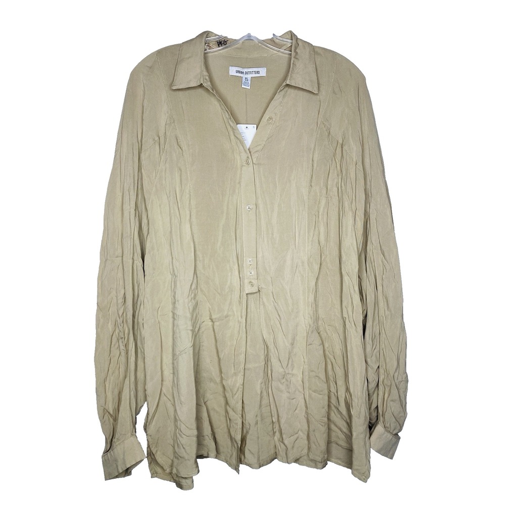 Urban Outfitters Khaki Tan Lightweight Button Down Flowy Blouse Size XL NEW